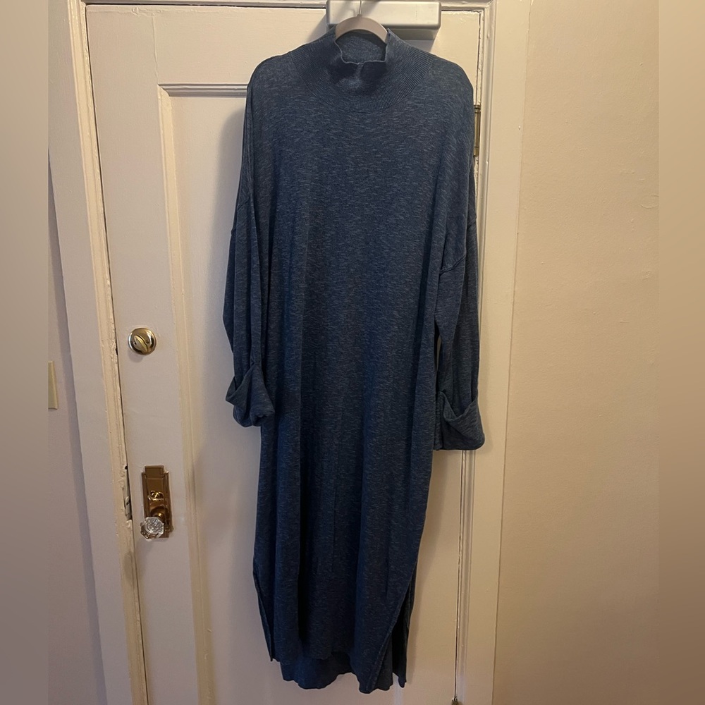 FP Cozy Blue / Grey Midi Dress with Side Slit - Large - Picture 5 of 7